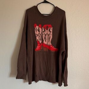 BDG Brown Sweater with Red Boot Design